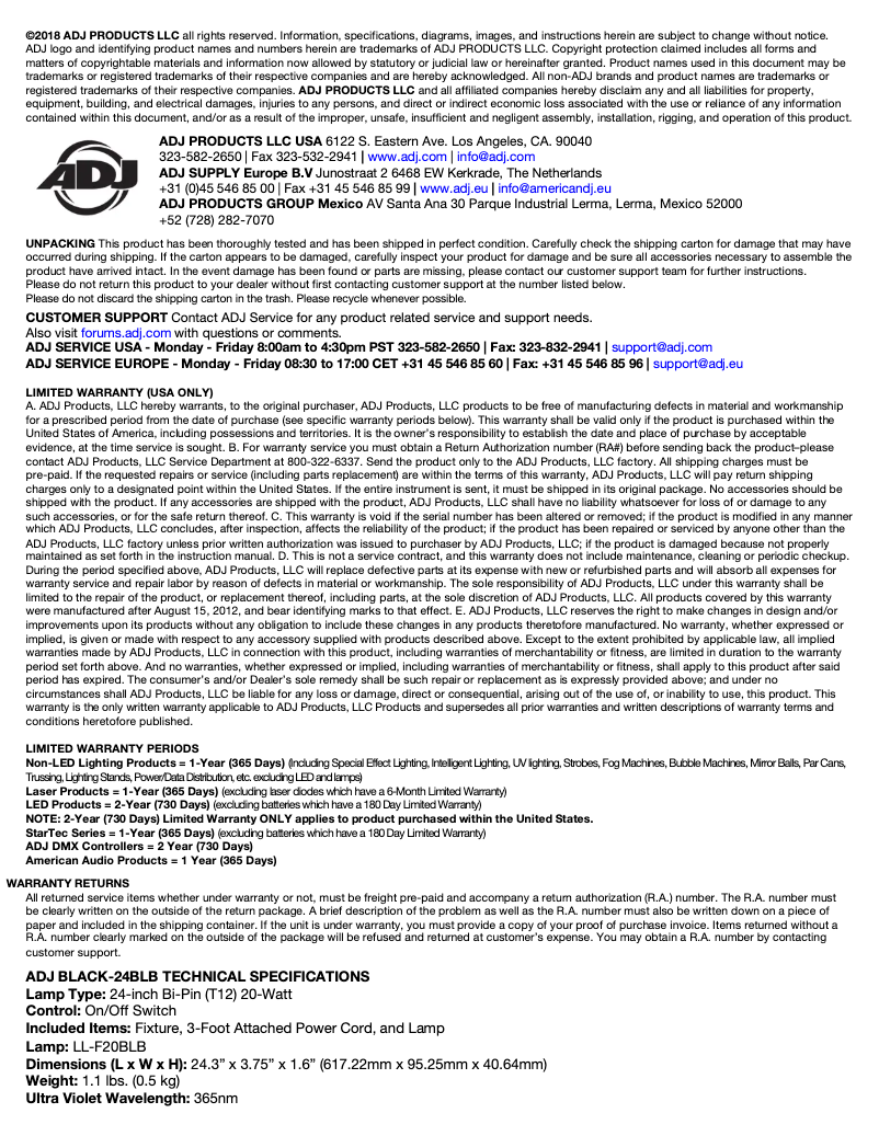 Página 1 del manual Manual de usuario Adj Black-24BLB