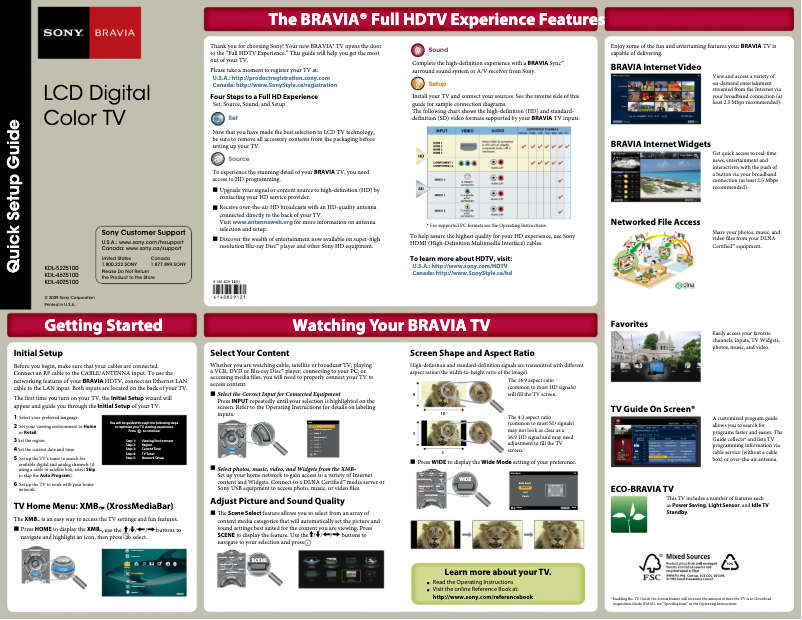 Imagen de la primera página del manual del dispositivo Bravia KDL-46Z5100