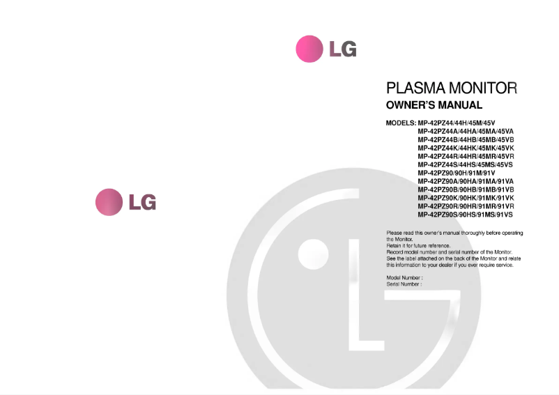 Imagen de la primera página del manual del dispositivo MP-42PZ91M