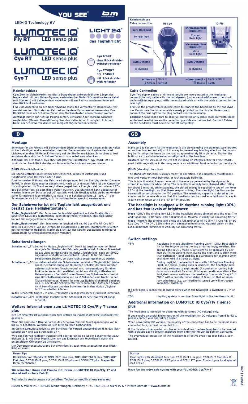 Imagen de la primera página del manual del dispositivo Lumotec IQ Cyo RT