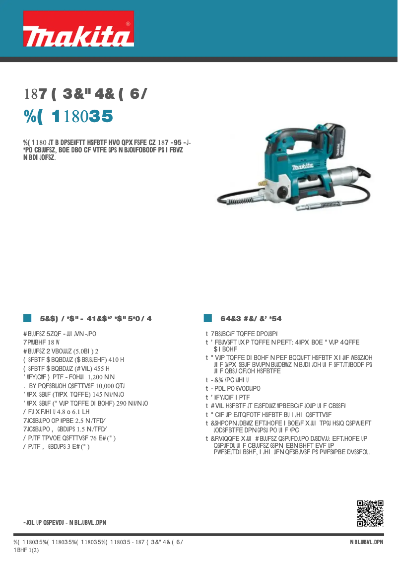 Página 1 del manual Ficha técnica Makita DGP180RT