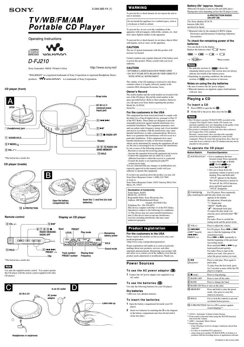 Página 1 del manual Manual de usuario Sony Discman D-FJ210