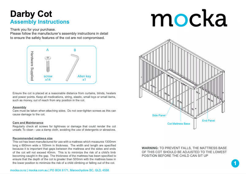 Página 1 del manual Manual de usuario Mocka Darby Cot