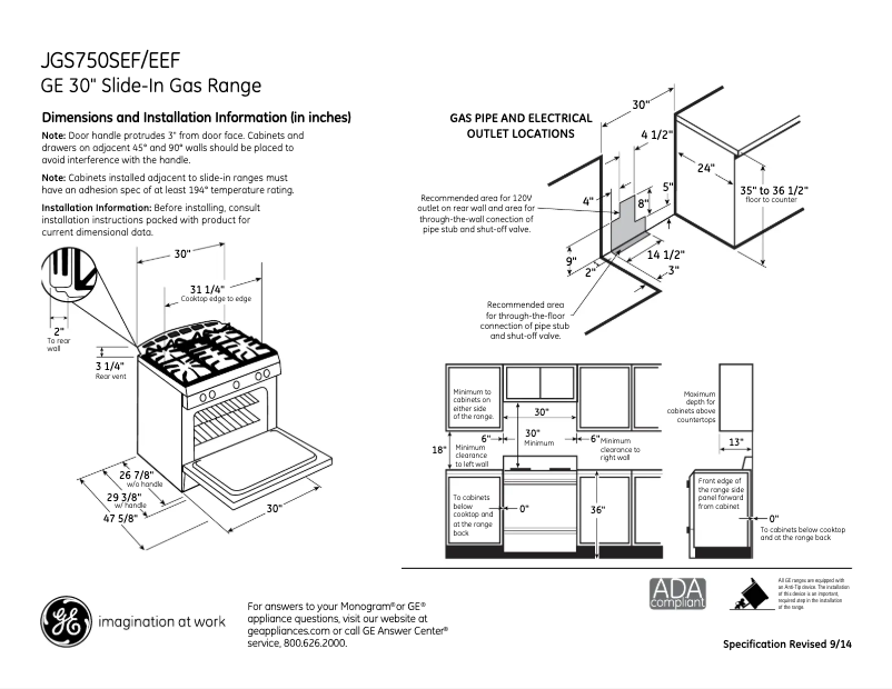 Página 1 del manual Ficha técnica GE JGS750SEFSS