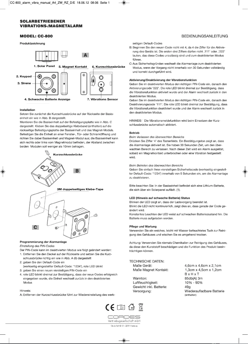 Página 1 del manual Manual de usuario Cordes CC-800