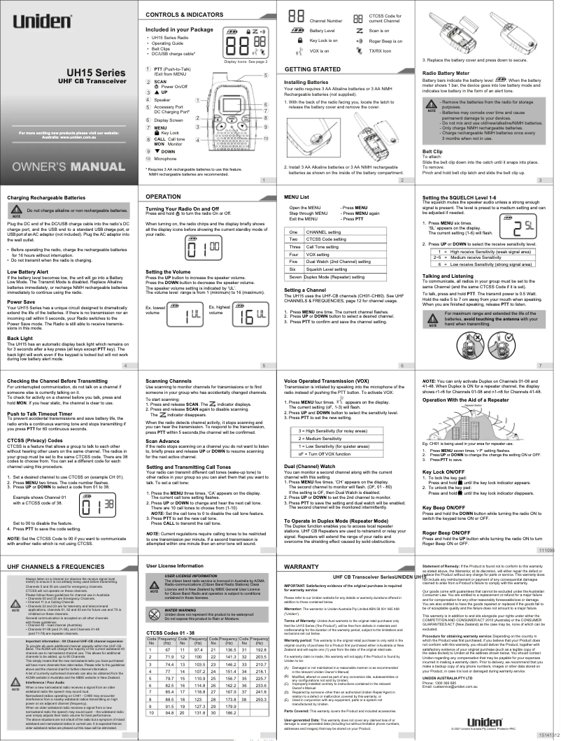 Imagen de la primera página del manual del dispositivo UH15-3