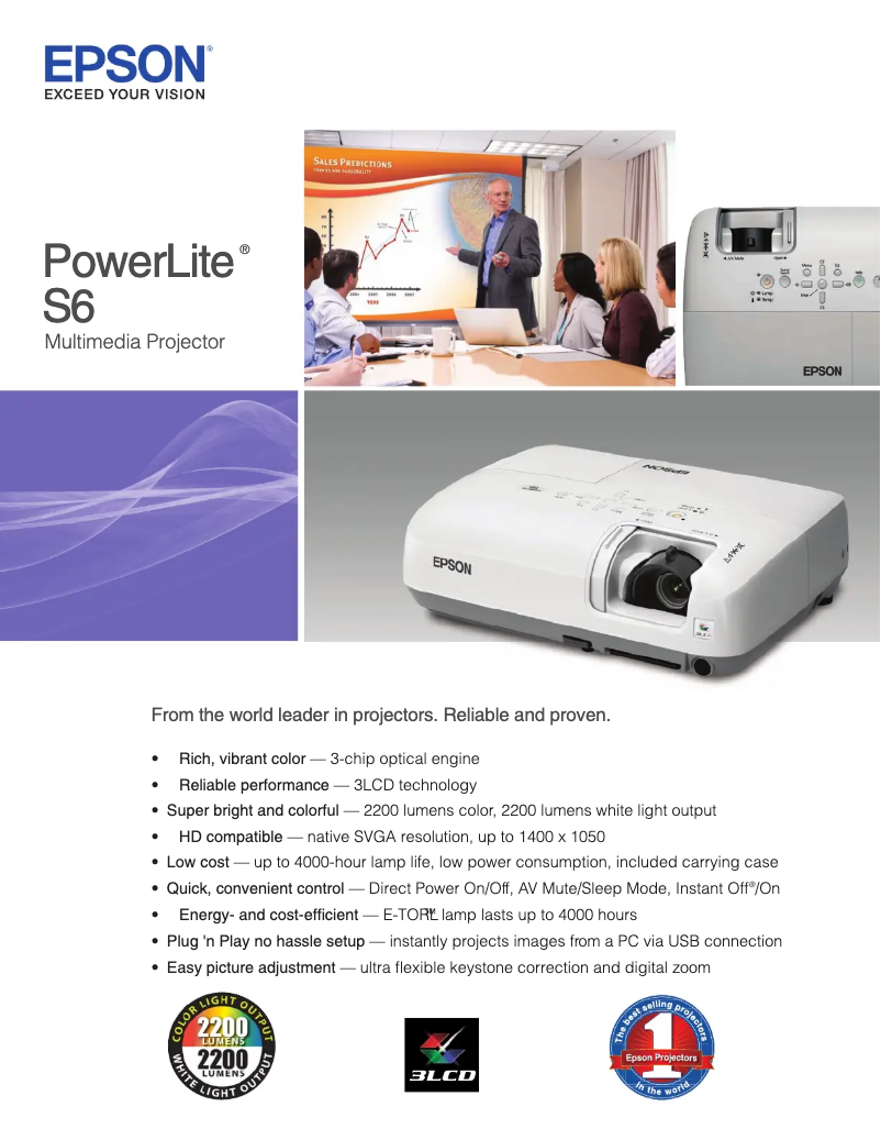 Imagen de la primera página del manual del dispositivo PowerLite S6