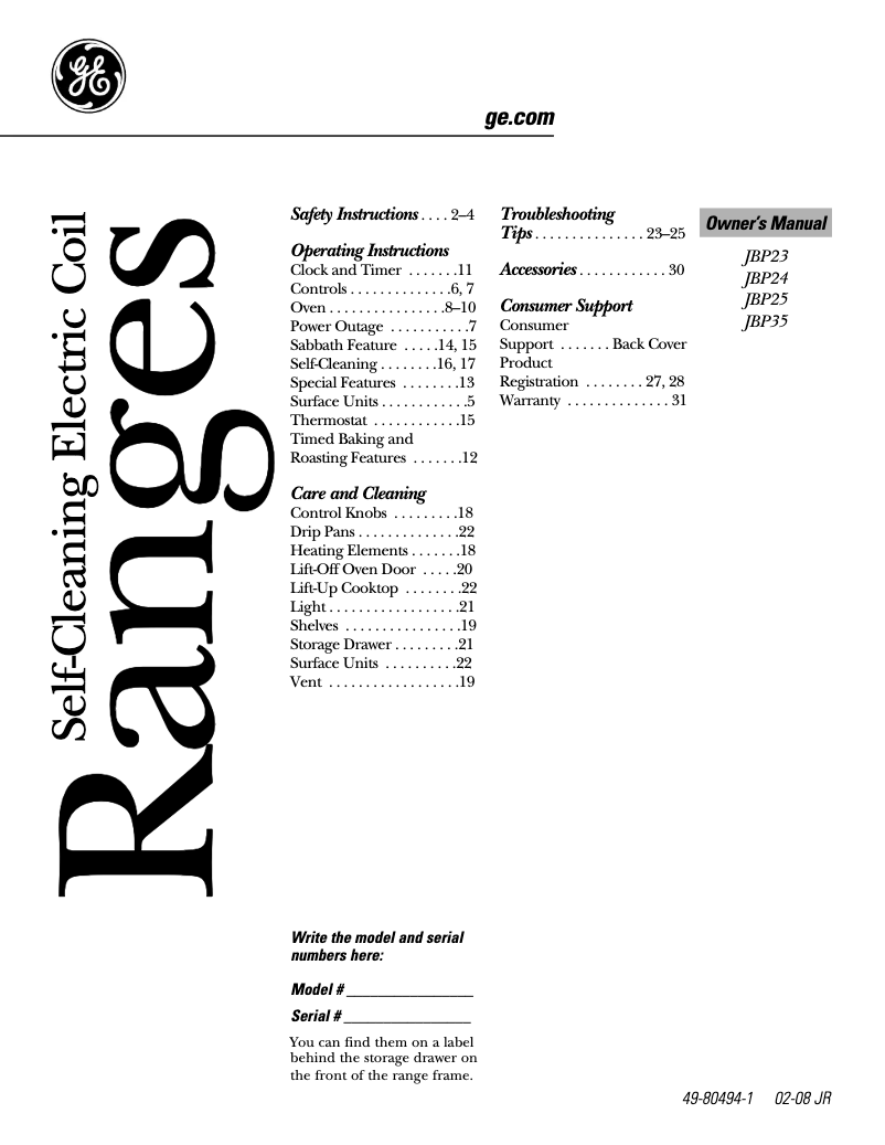 Imagen de la primera página del manual del dispositivo JBP35BKWH