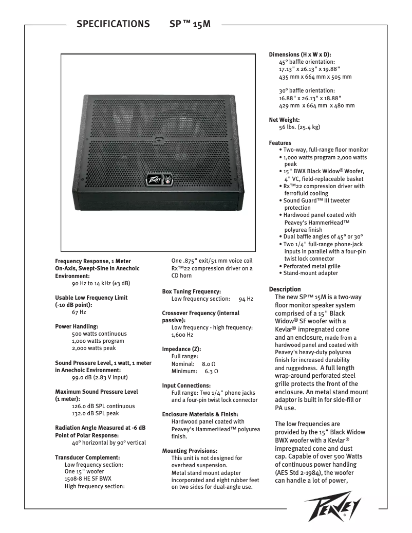 Página 1 del manual Manual de usuario Peavey SP 15M