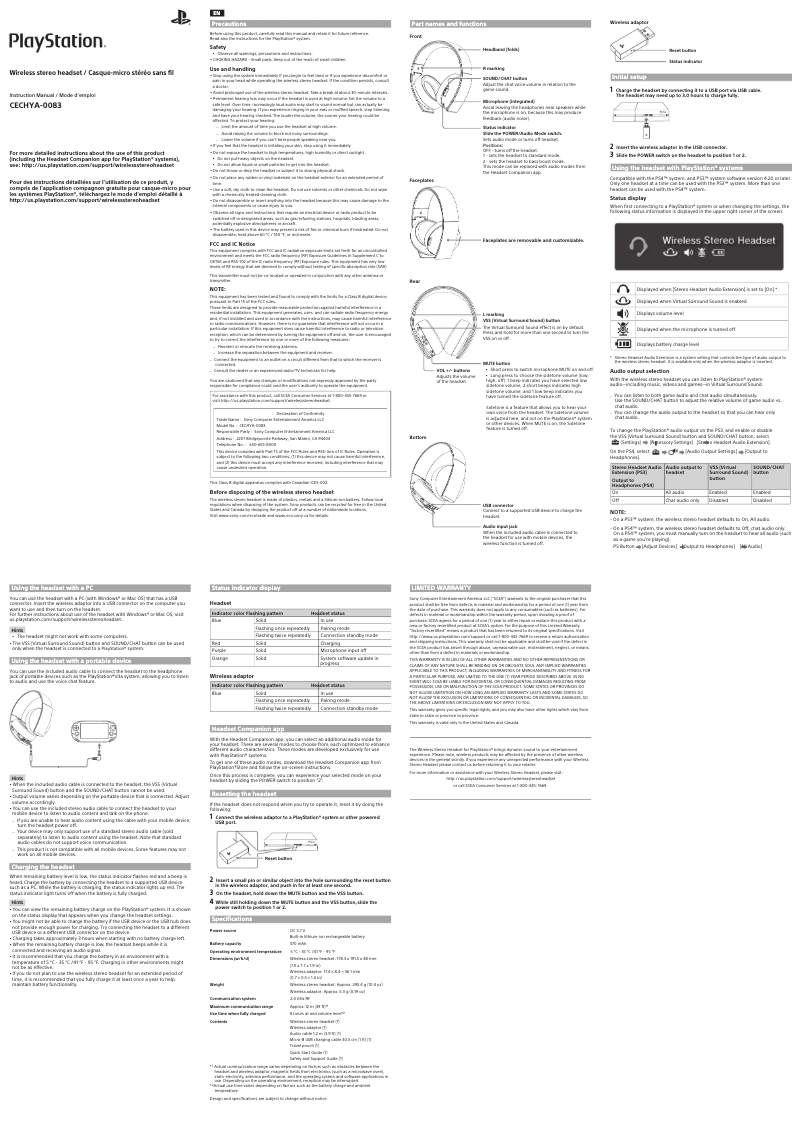 Imagen de la primera página del manual del dispositivo CECHYA-0083