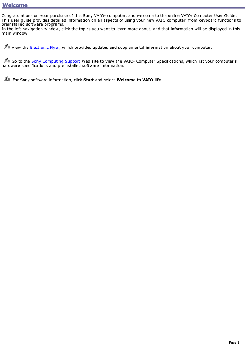 Imagen de la primera página del manual del dispositivo Vaio VGN-A230B