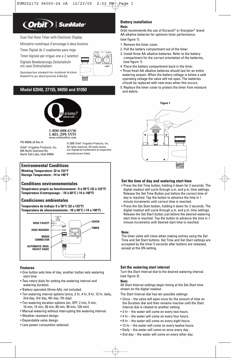 Página 1 del manual Manual de usuario Orbit SunMate 91050