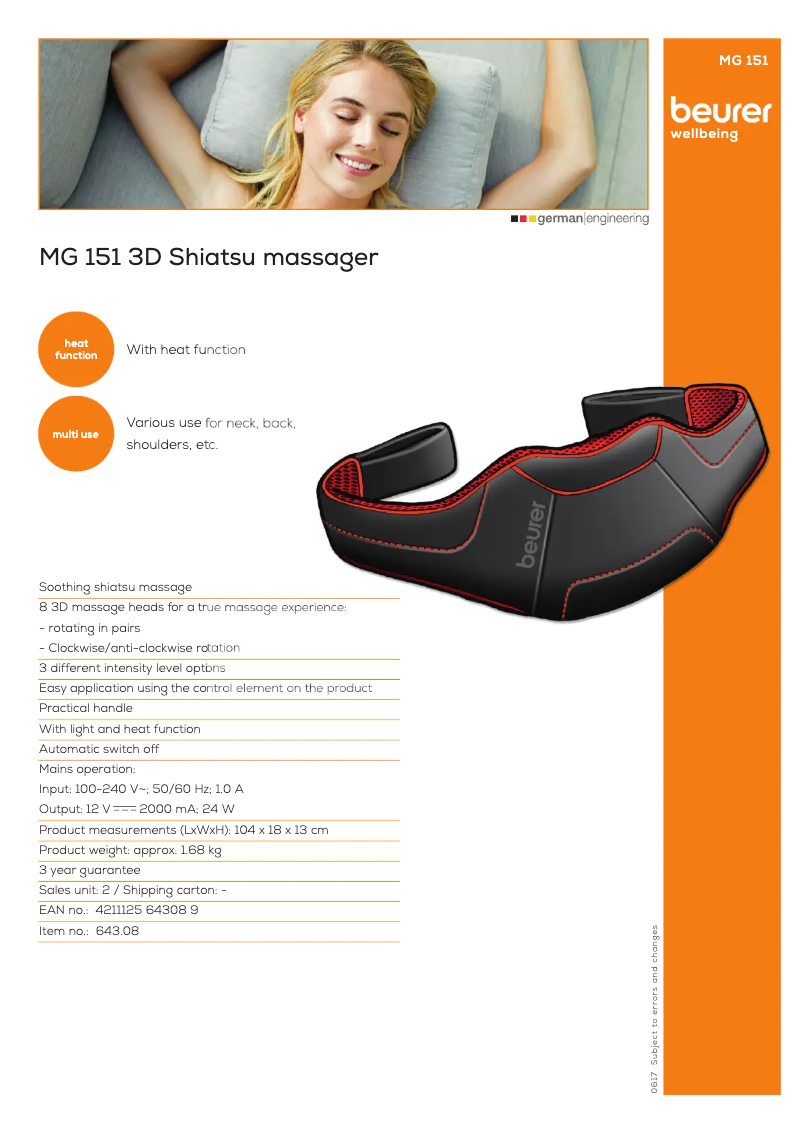 Página 1 del manual Ficha técnica Beurer MG 151