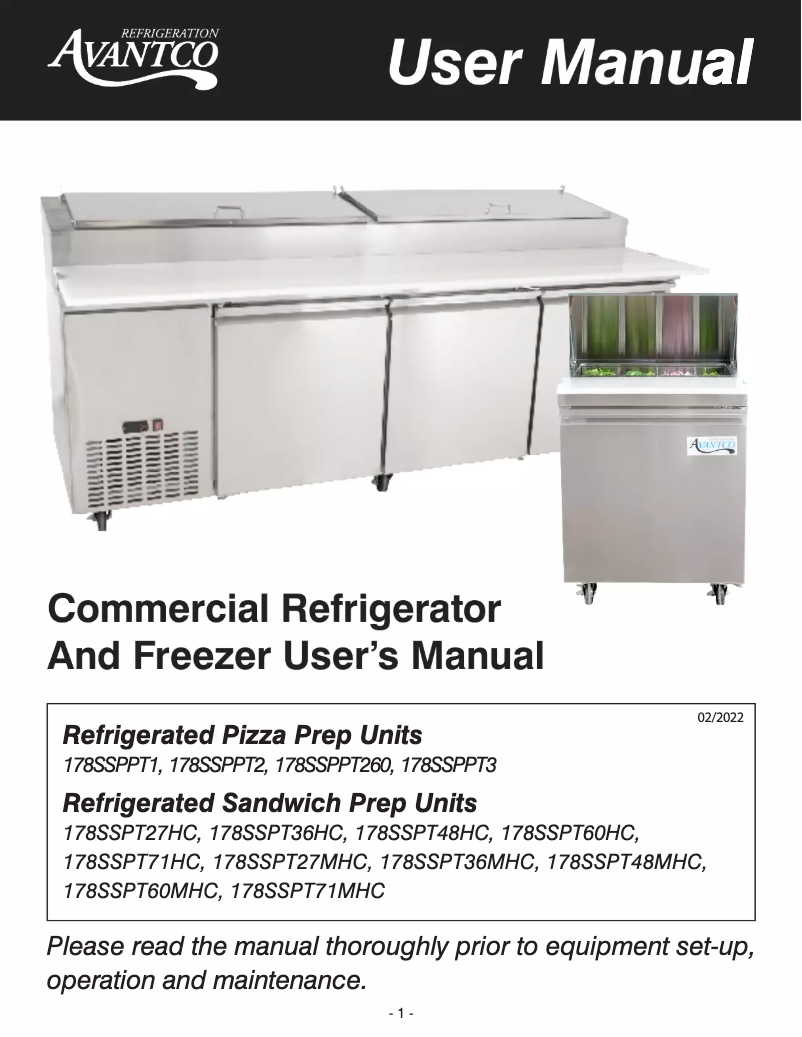 Página 1 del manual Manual de usuario Avantco SS-PT-36M-HC