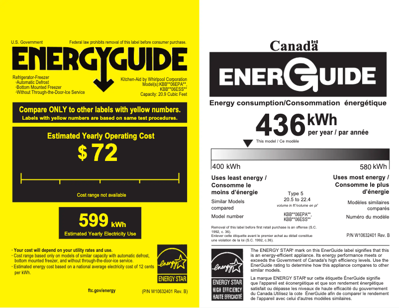 Página nº 1 - Etiqueta energética KitchenAid KBBL306EPA