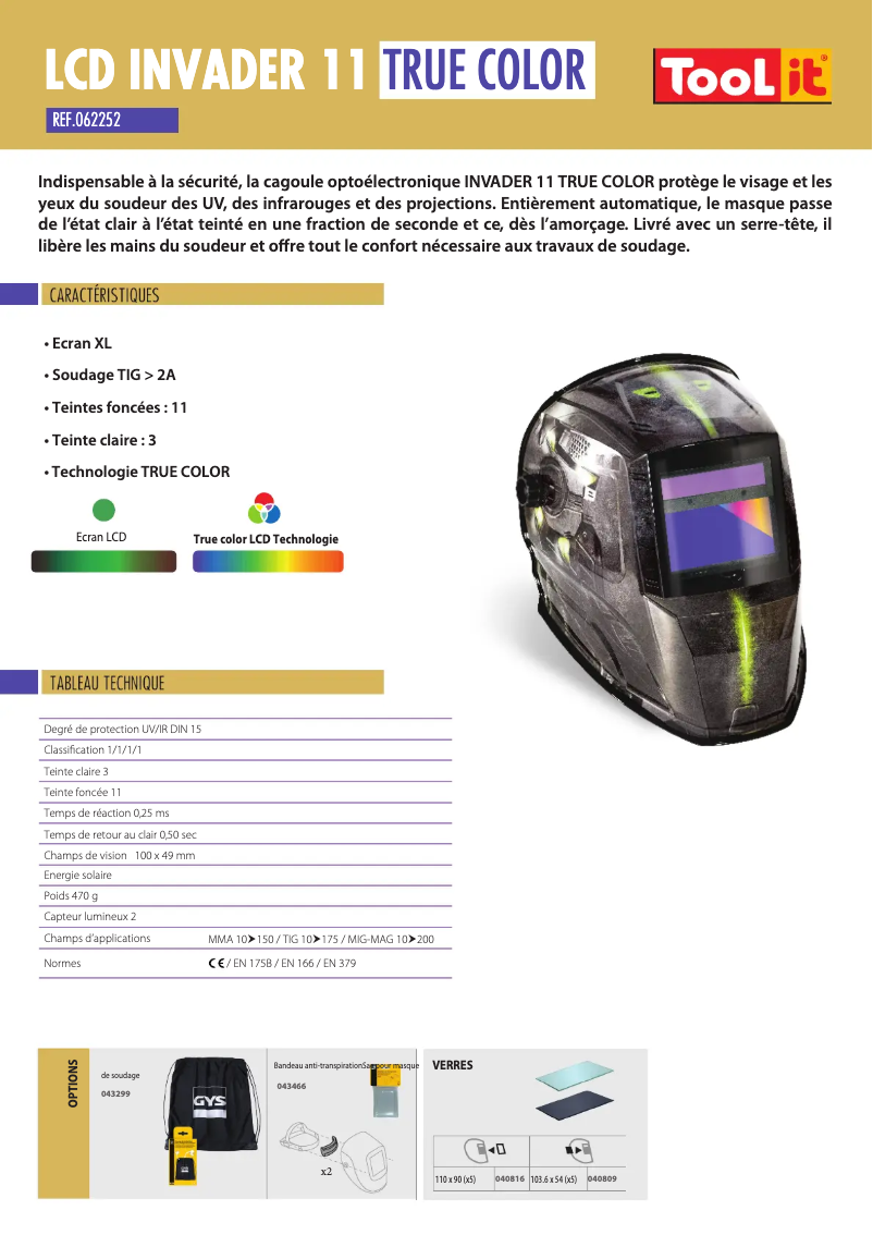 Página 1 del manual Ficha técnica GYS LCD Invader 11