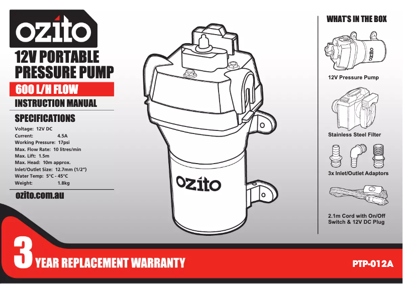 Página nº 1 - Manual de usuario Ozito PTP-012A