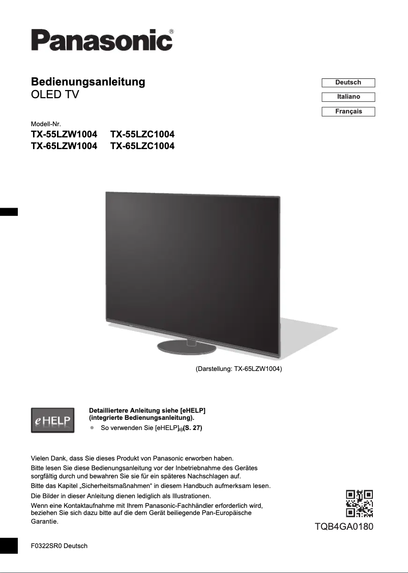 Imagen de la primera página del manual del dispositivo TX-55LZC1004