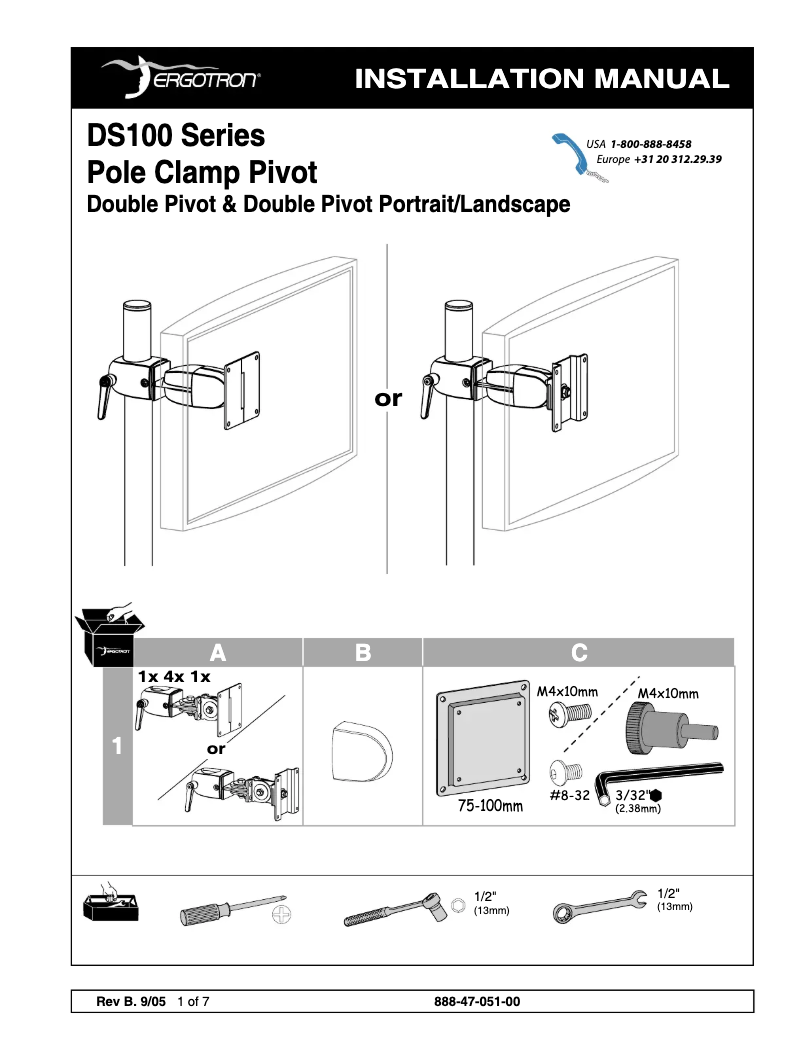 Imagen de la primera página del manual del dispositivo DS100 Clamping Double Pivot