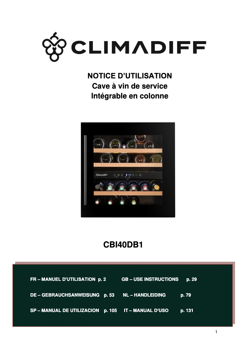 Página 1 del manual Manual de usuario Climadiff CBI40DB1