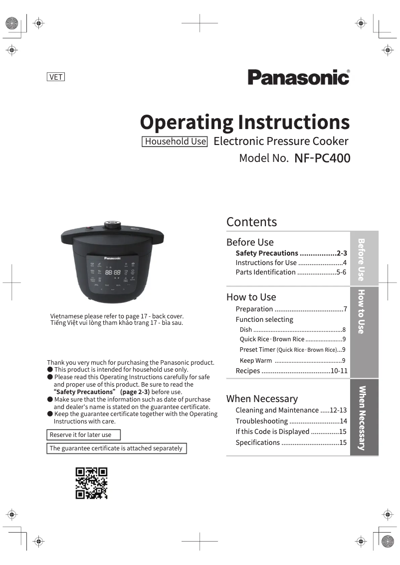 Página 1 del manual Manual de usuario Panasonic NF-PC400