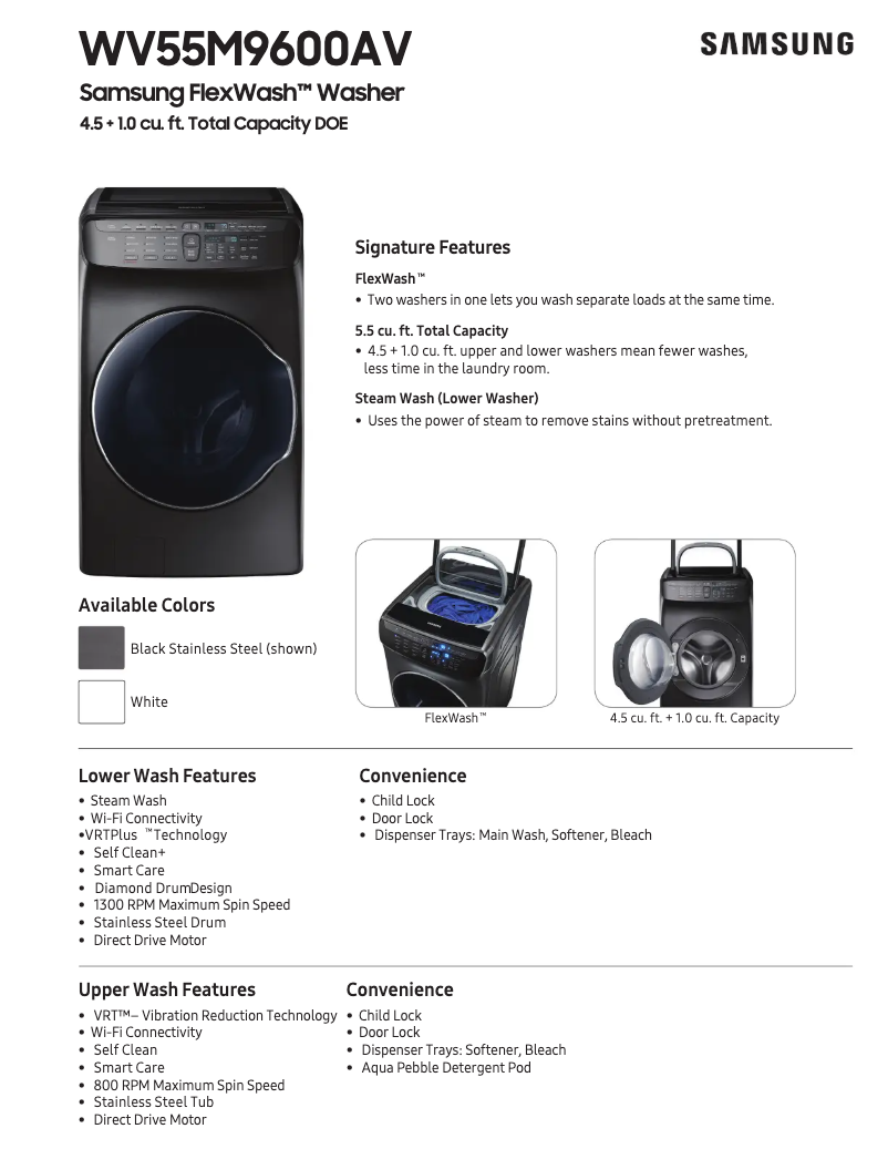Página 1 del manual Ficha técnica Samsung WV55M9600AW