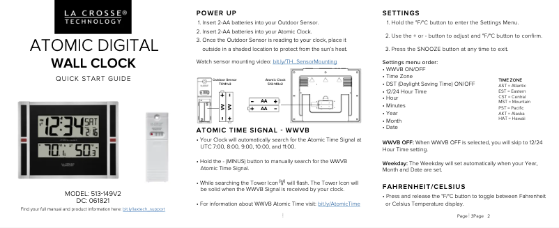 Página 1 del manual Guía de inicio rápido La Crosse Technology 513-149V2