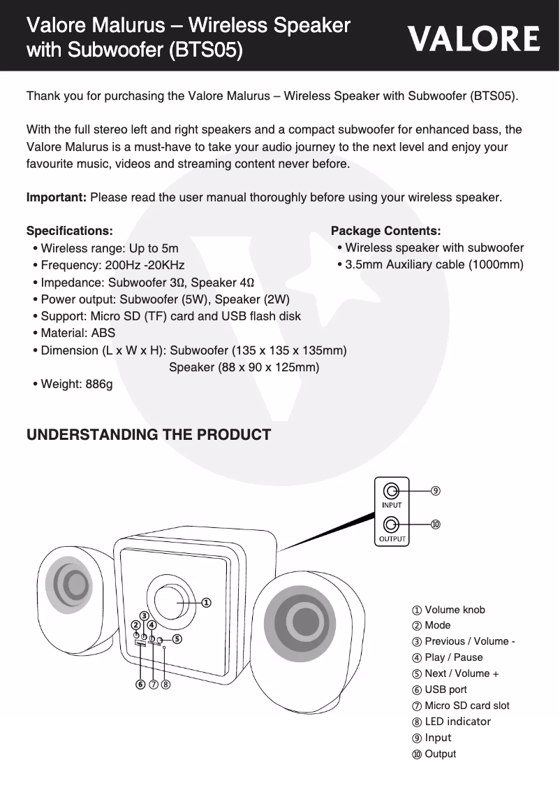 Página 1 del manual Manual de usuario Valore BTS05