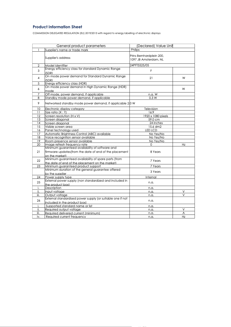 Página 1 del manual Ficha técnica Philips 24PFT5525