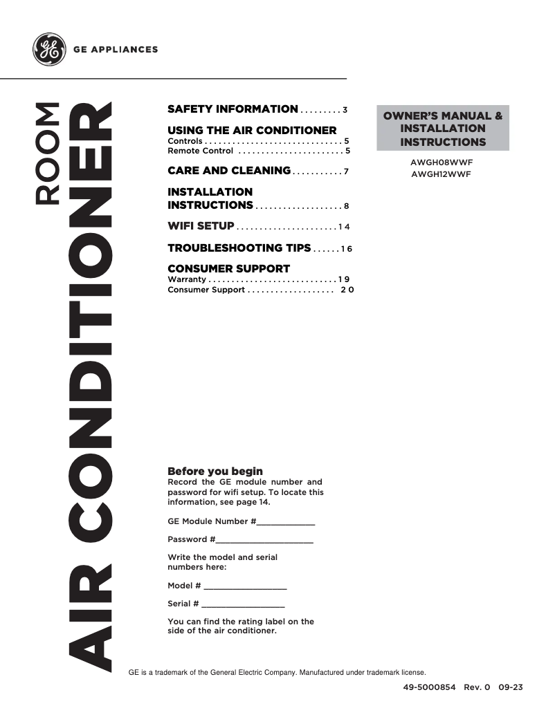 Imagen de la primera página del manual del dispositivo AWGH08WWF
