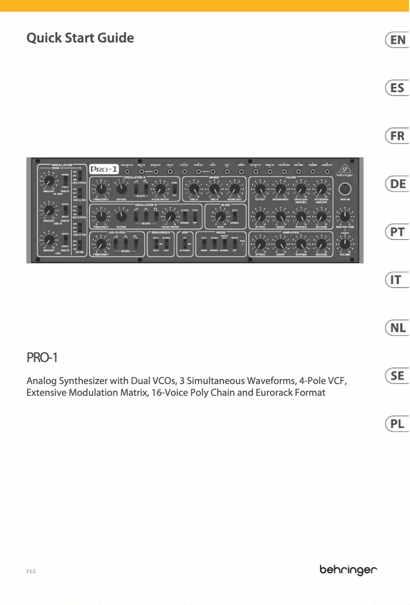Página 1 del manual Guía de inicio rápido Behringer PRO-1