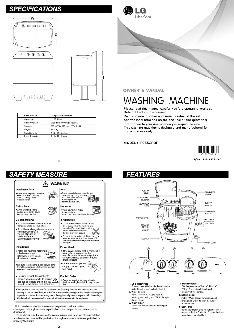 Imagen de la primera página del manual del dispositivo P7552R3F