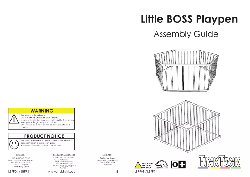 Página nº 1 - Manual de usuario TikkTokk Little Boss Playpen