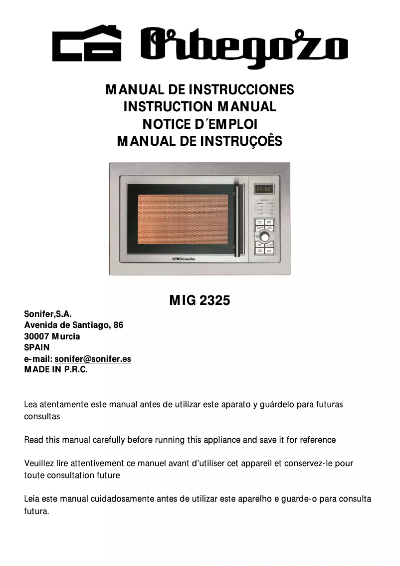 Página 1 del manual Manual de usuario Orbegozo MIG 2325