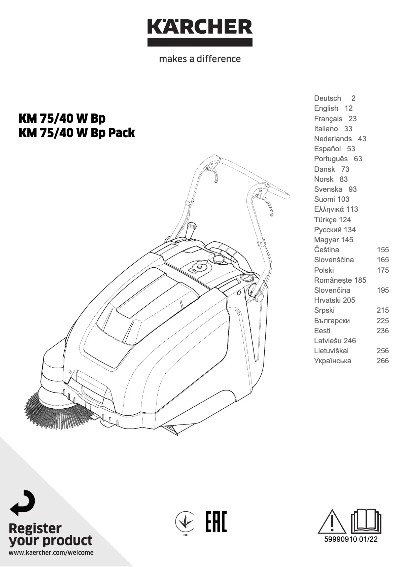 Página 1 del manual Manual de usuario Kärcher KM 75/40 W Bp Pack