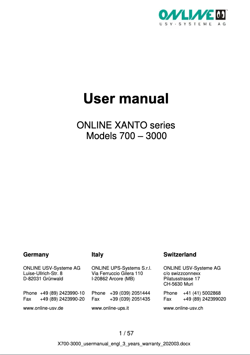 Imagen de la primera página del manual del dispositivo Xanto 3000