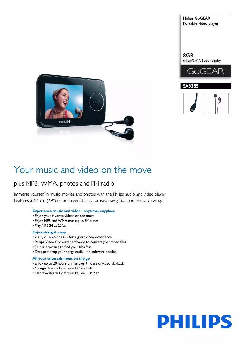 Imagen de la primera página del manual del dispositivo GoGear SA3385