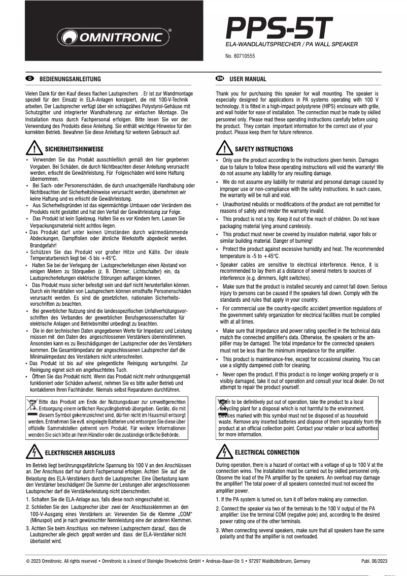 Página nº 1 - Manual de usuario Omnitronic PPS-5T