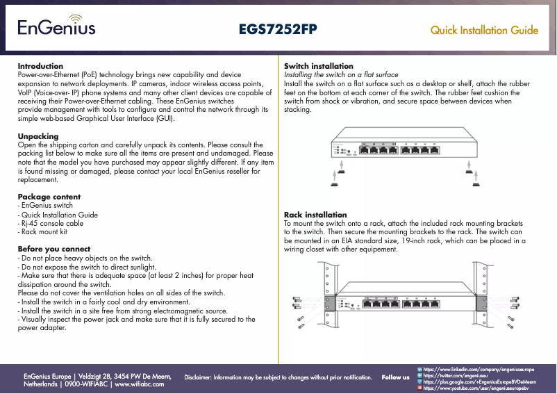 Imagen de la primera página del manual del dispositivo EGS7252FP