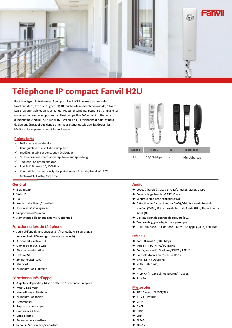 Página 1 del manual Ficha técnica Fanvil H2U