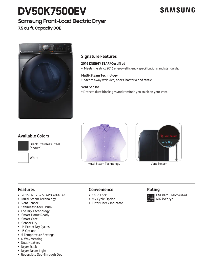 Imagen de la primera página del manual del dispositivo DV50K7500E