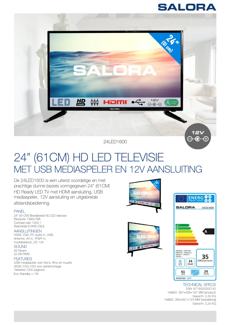 Página 1 del manual Ficha técnica Salora 24LED1600