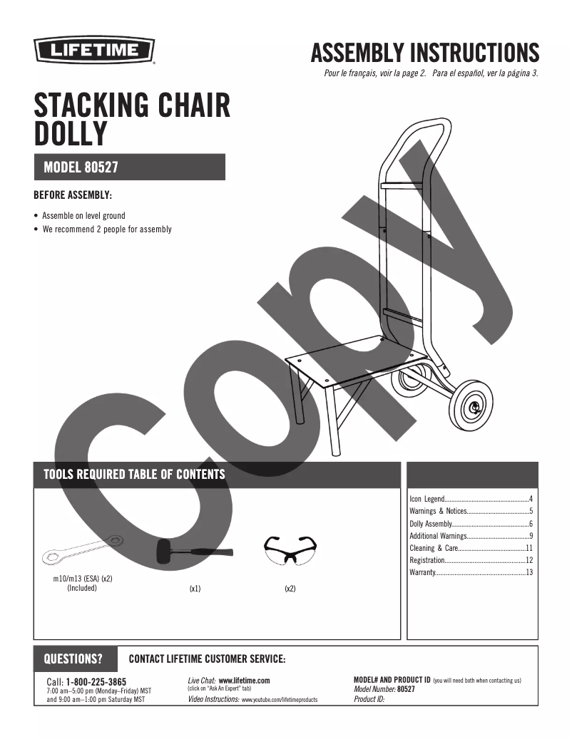 Página 1 del manual Manual de usuario Lifetime Dolly 80527