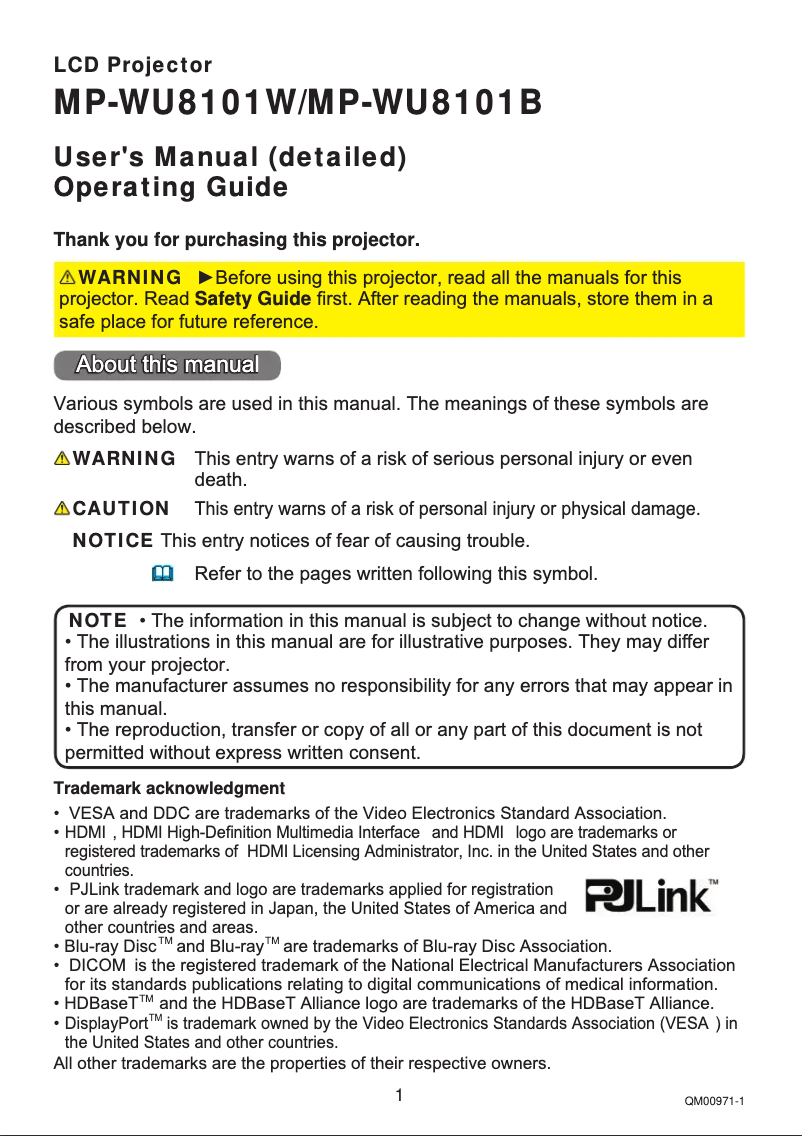 Página nº 1 - Manual de usuario Hitachi MP-WU8101B