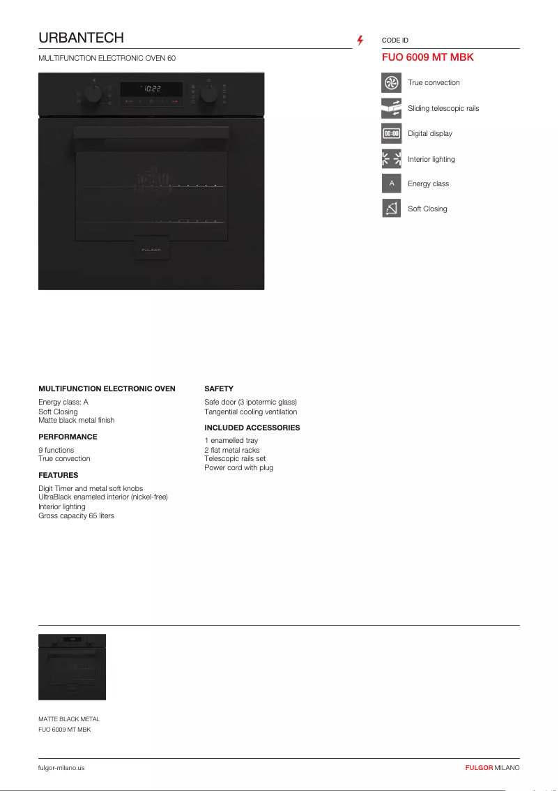 Página nº 1 - Ficha técnica Fulgor Milano FUO 6009 MT MBK