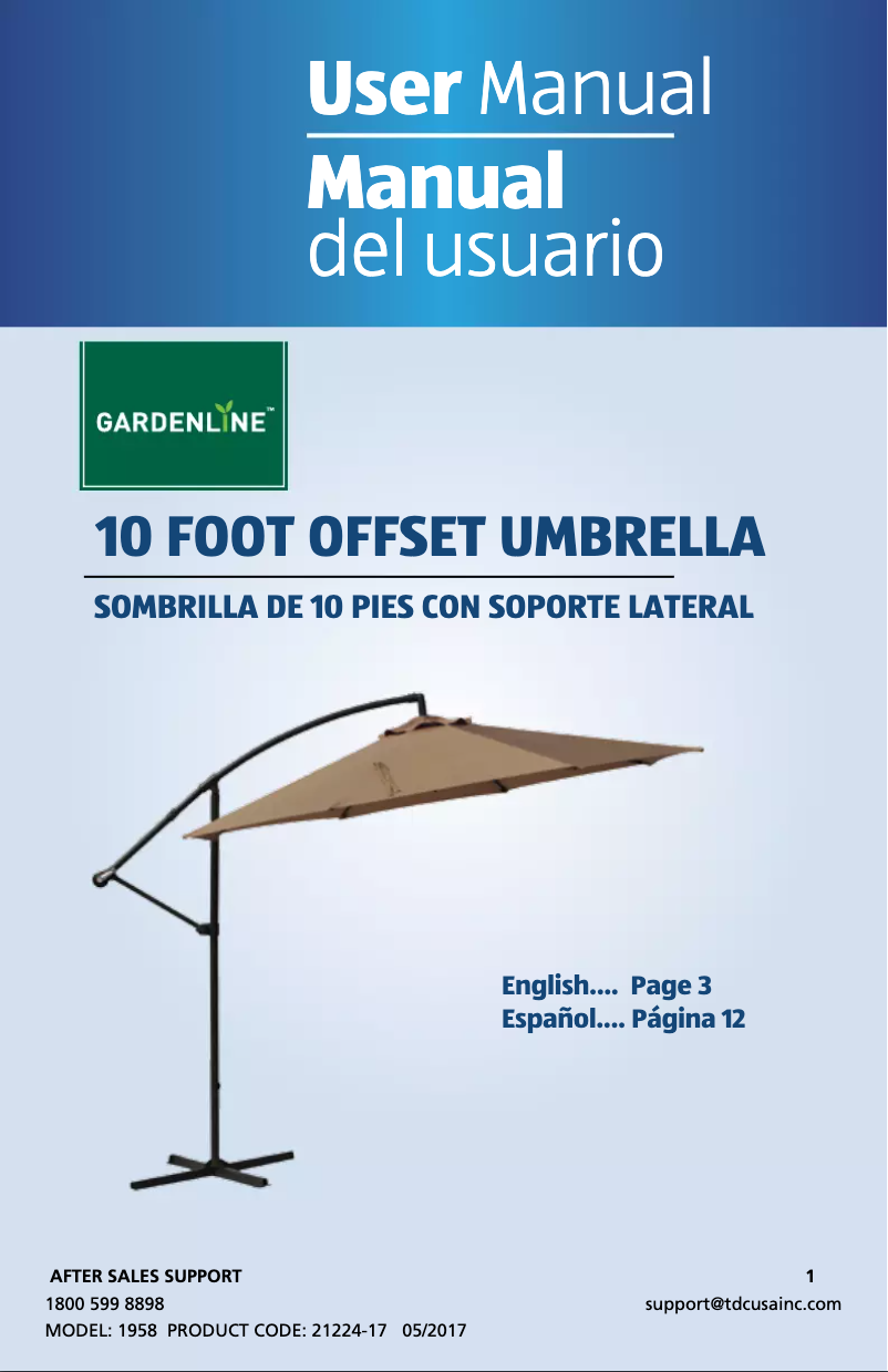 Página 1 del manual Manual de usuario Gardenline 10 Foot Offset Umbrella 21224-17
