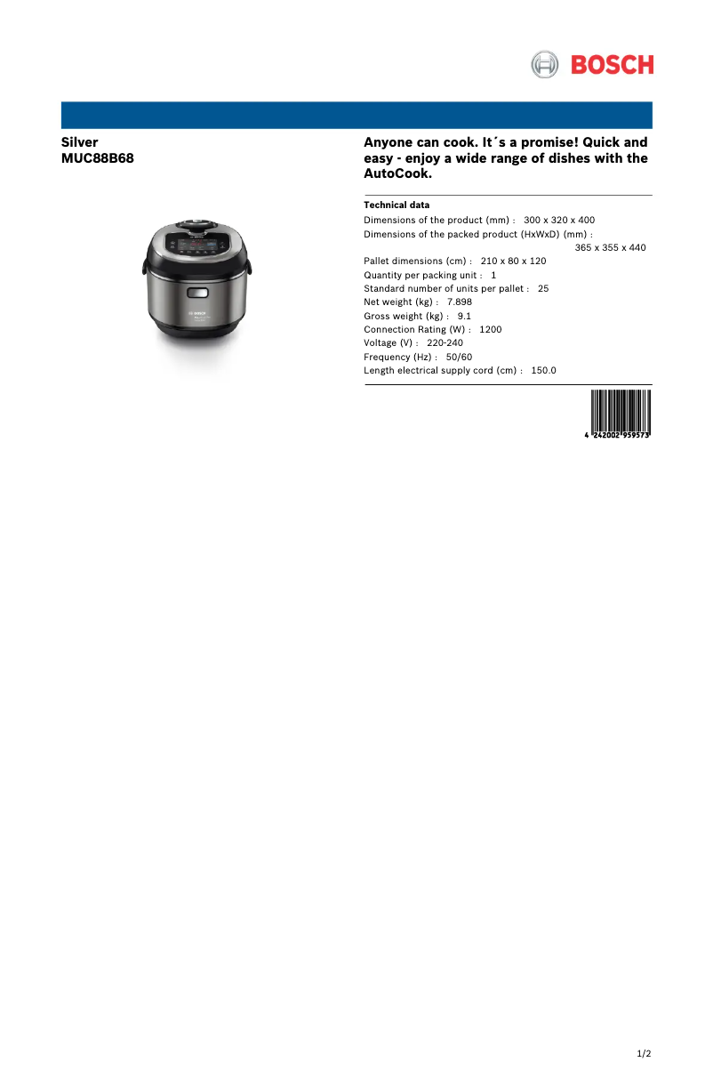 Página 1 del manual Ficha técnica Bosch MUC88B68