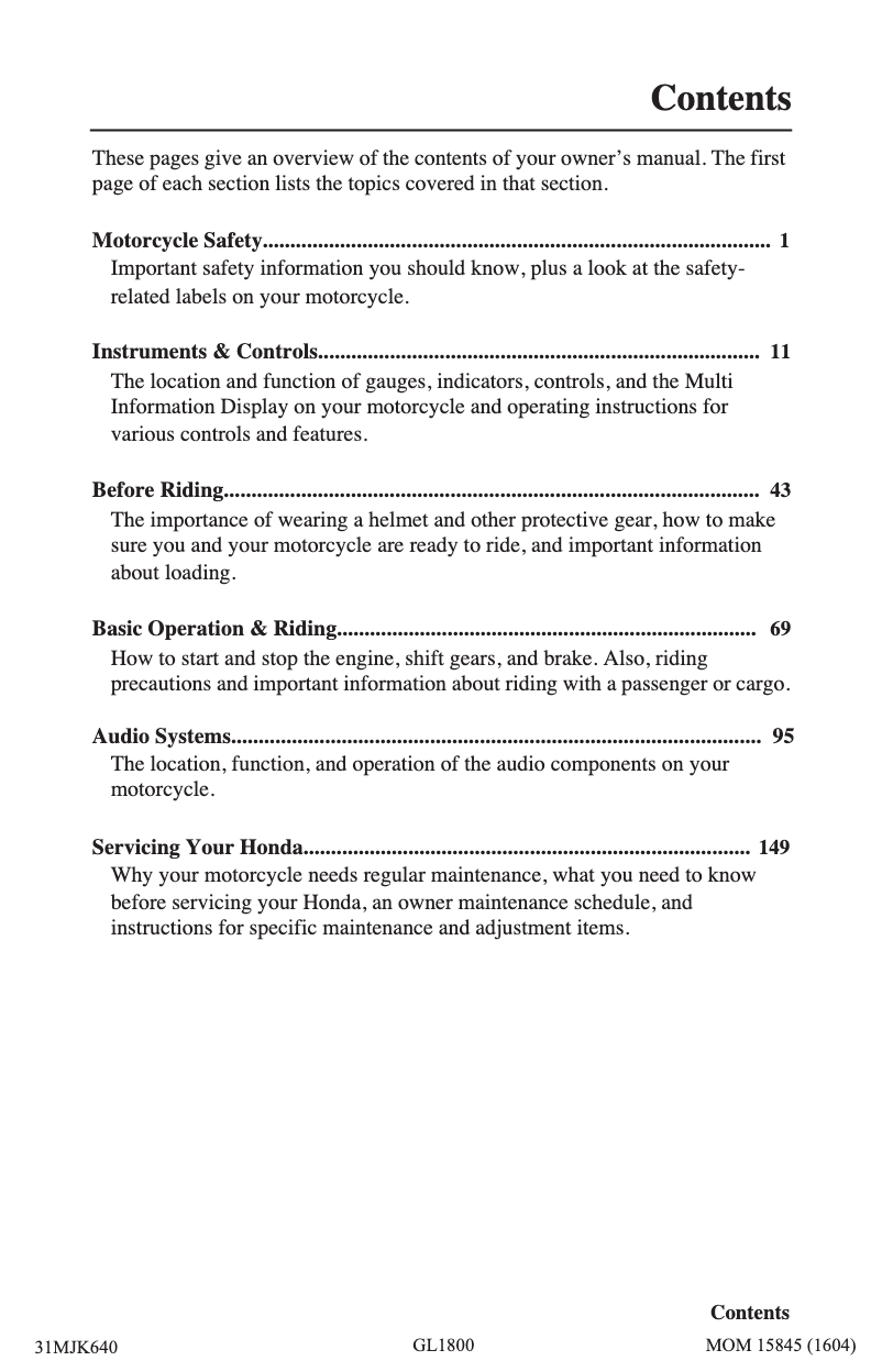 Imagen de la primera página del manual del dispositivo Gold Wing GL1800 (2017)