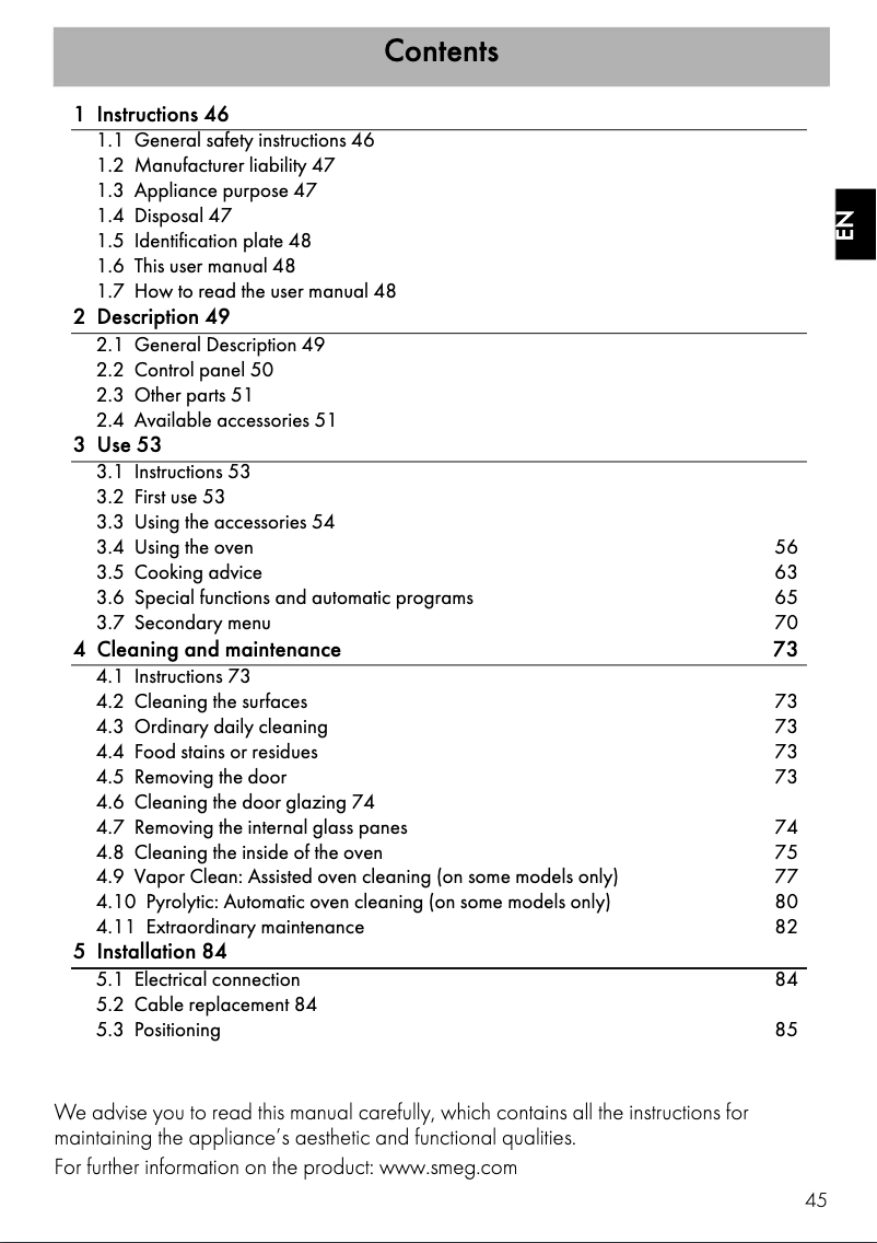 Página nº 1 - Manual de usuario Smeg SFP496XE