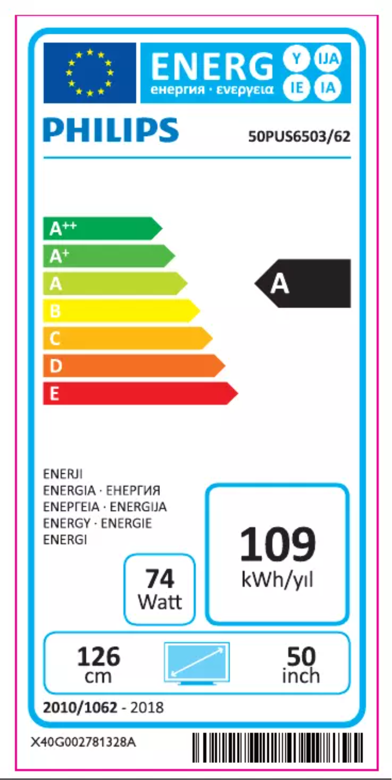 Página 1 del manual Etiqueta energética Philips 50PUS6503
